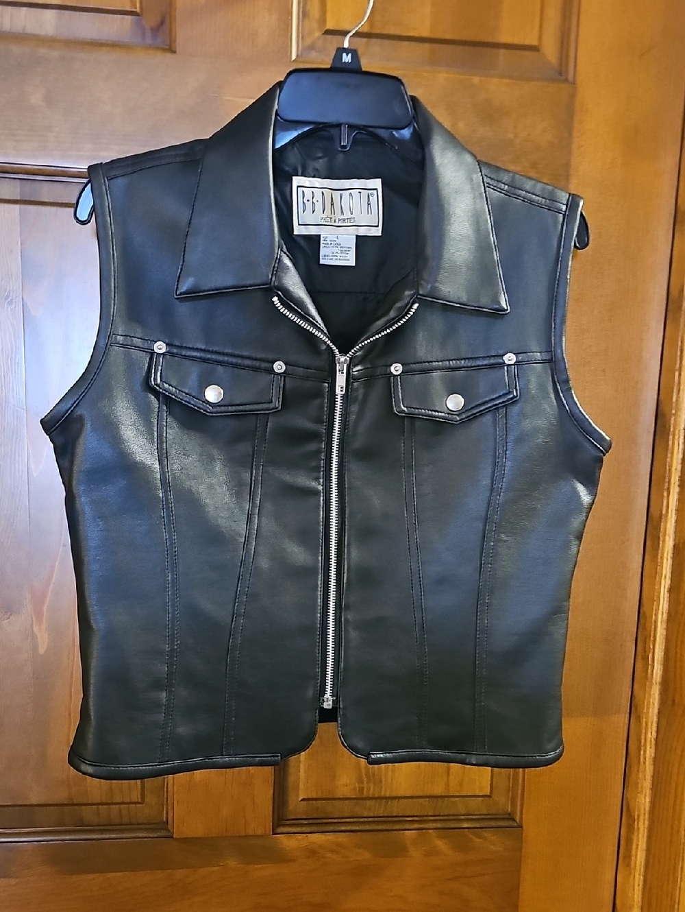 BB Dakota Black Faux Leather Vest with Label Detail